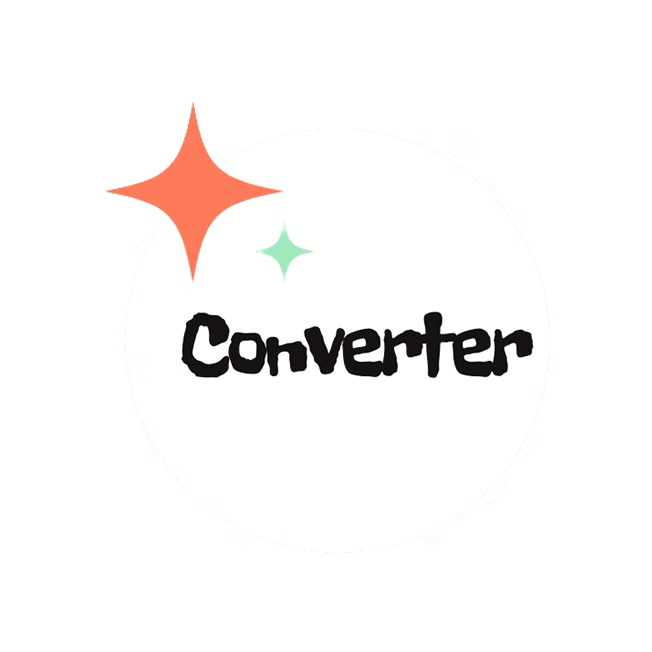 Stylized “Converter” logo with orange and mint sparkles on a white background