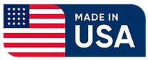 Made in USA badge with American flag in red, white, and blue