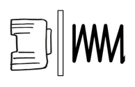 Black-and-white icon of a scroll, vertical line, and zigzag waveform symbol