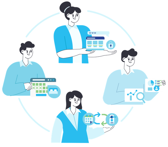 Nuestros módulos: Zavia PMS, Zavia BE, Zavia Web y Zavia Channel - Soluciones integrales para la gestión hotelera y optimización de reservas.