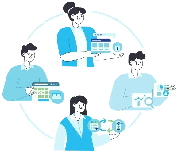 Nuestros módulos: Zavia PMS, Zavia BE, Zavia Web y Zavia Channel - Soluciones integrales para la gestión hotelera y optimización de reservas.