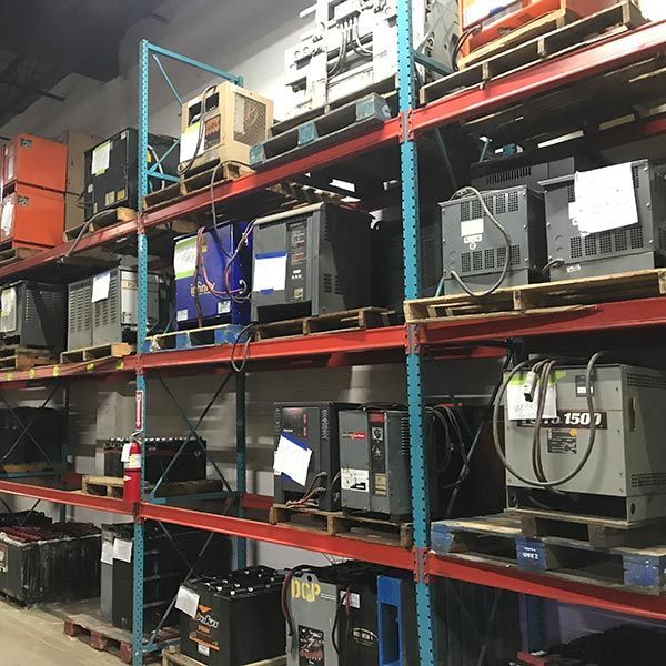 wall of refurbished batteries