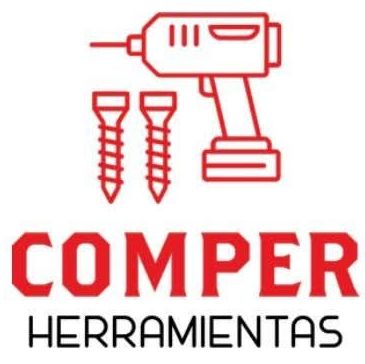 A red and white logo for comper herramientas