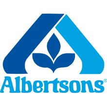 A blue albertsons logo with a leaf on it