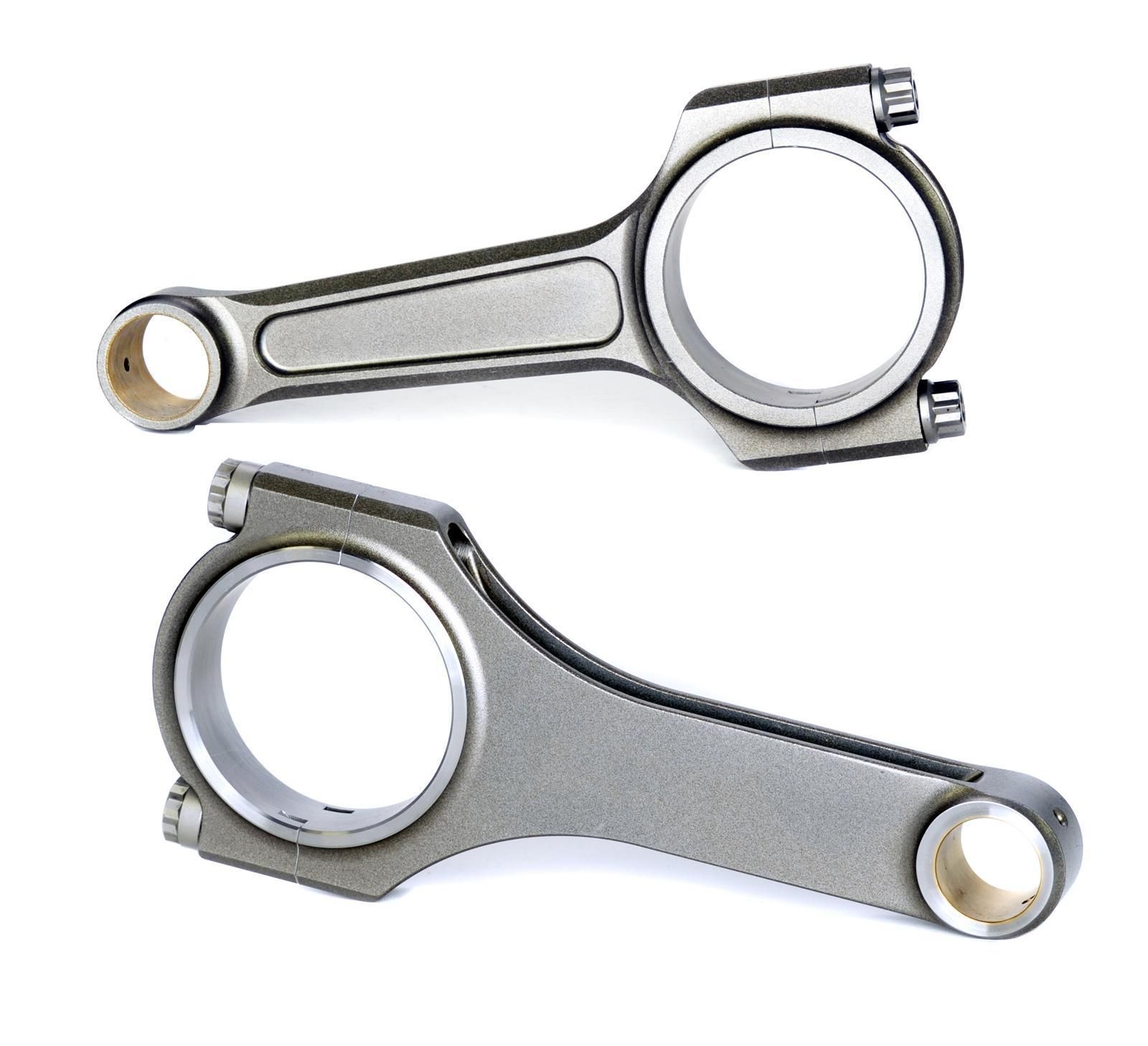Two silver connecting rods on a white background