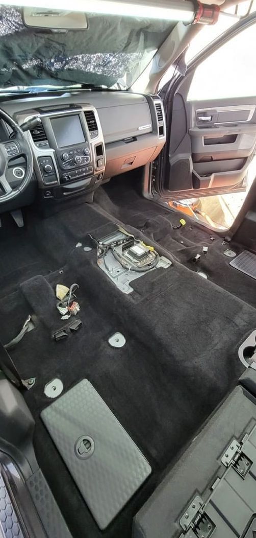 The interior of a car is being remodeled.