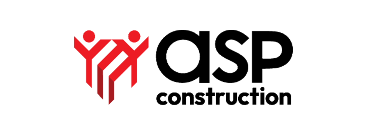 Logo pour ASP Construction : chiffres rouges, texte ASP noir, « construction » en dessous.