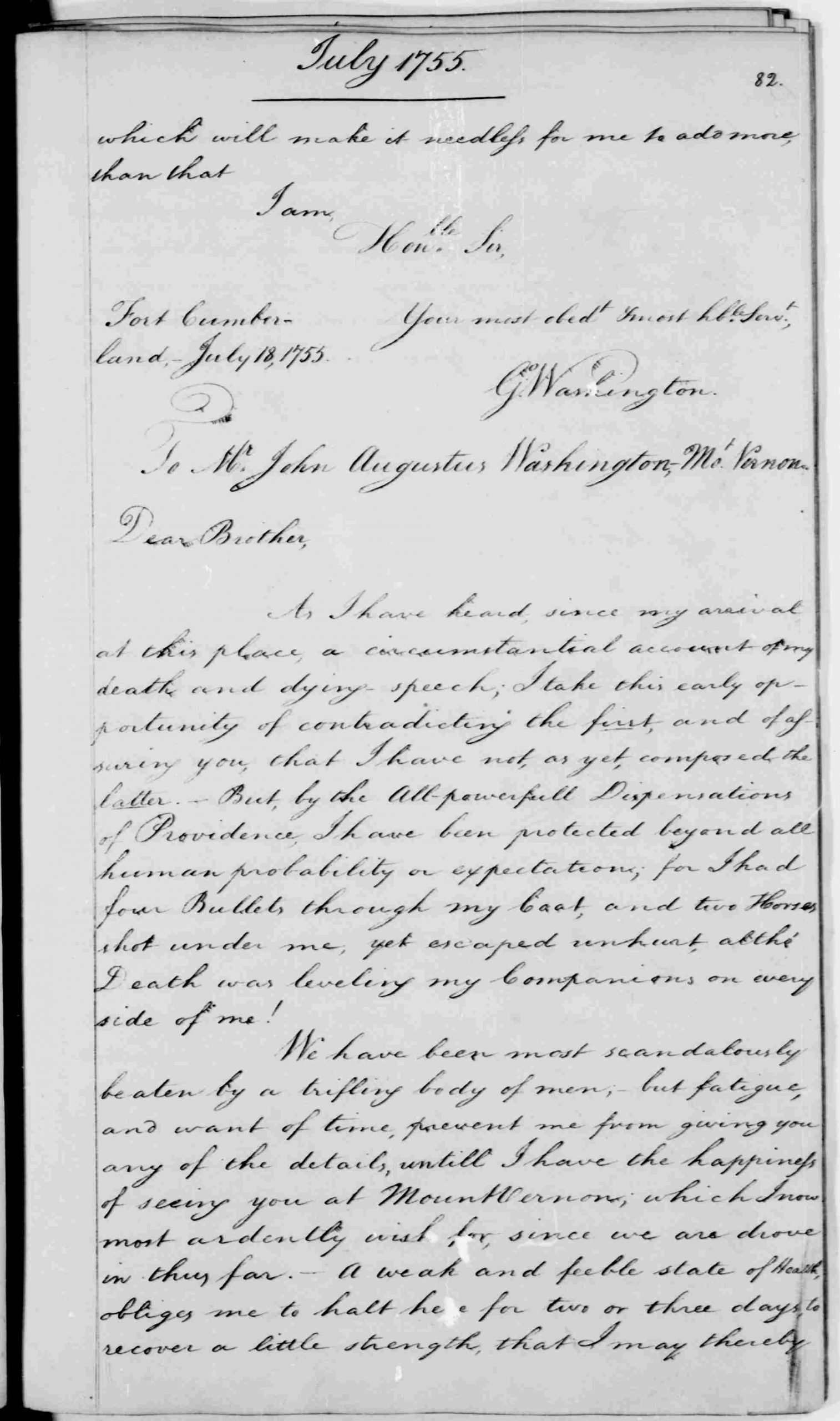 George's 1755 letter to brother John, Library of Congress