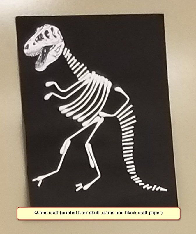 sample VBS craft of T-rex made from Q-tips