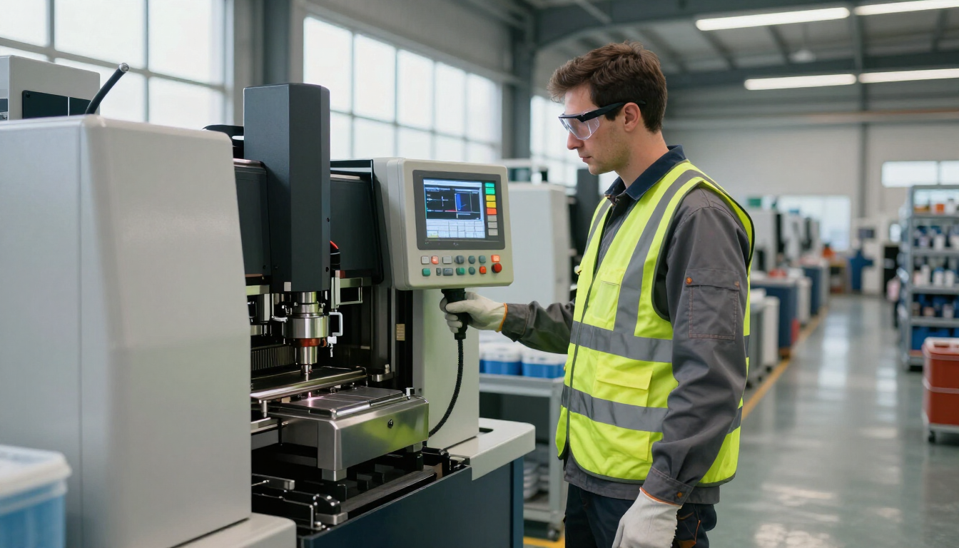 Técnico analisando uma máquina de injeção de termoplásticos