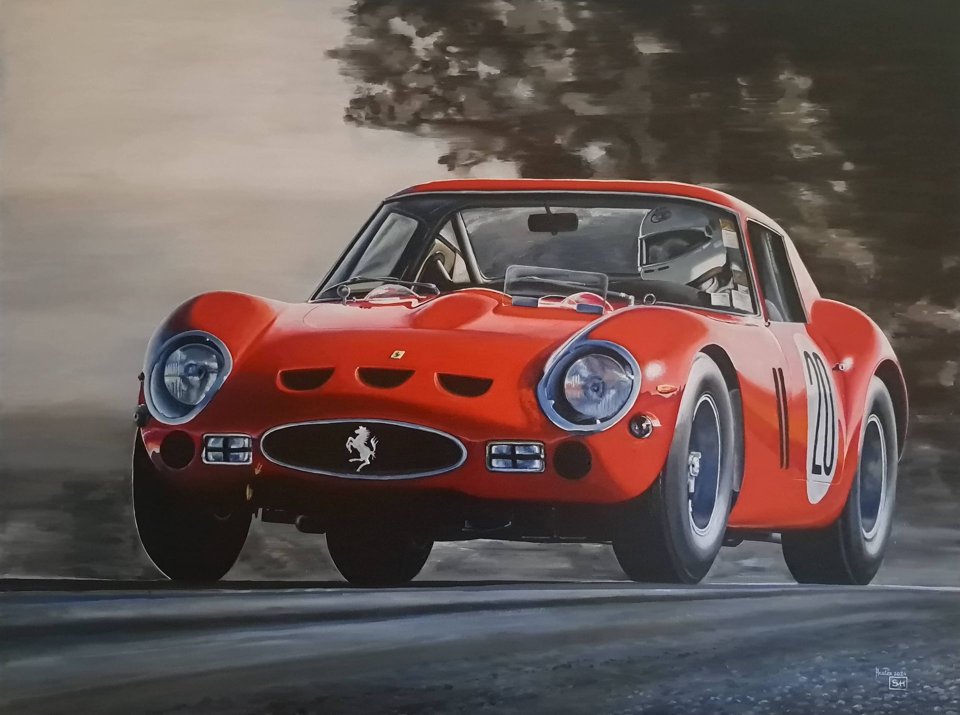 Olieverf schilderij van een Ferrari 250 gto