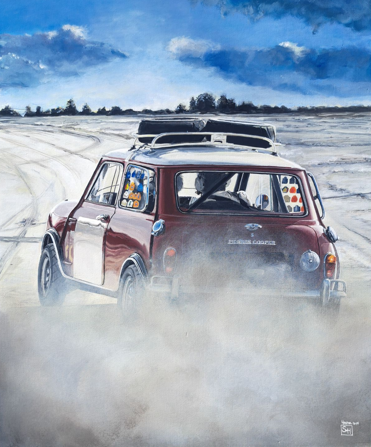 Handgemaakt schilderij van een Mini
