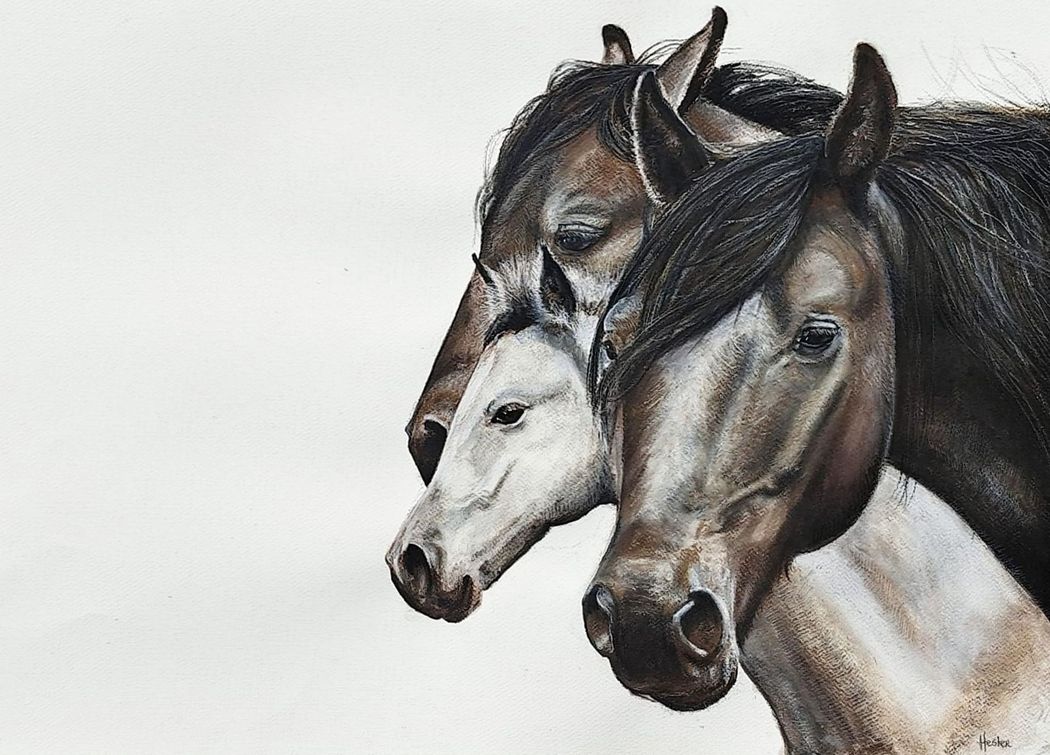 Schilderijen van klassieke auto's en paarden