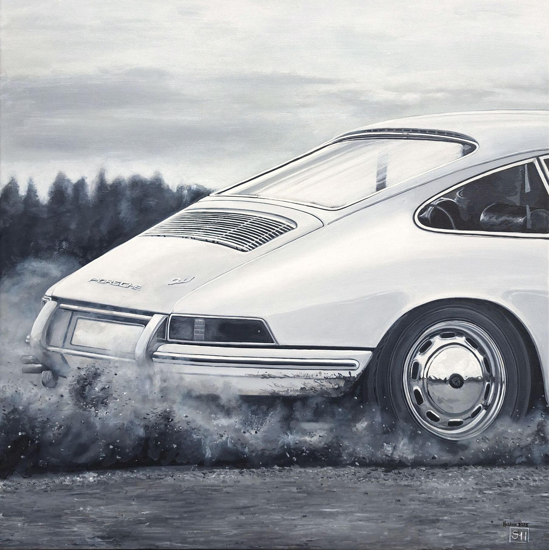 Handgemaakt schilderij van een Porsche  911