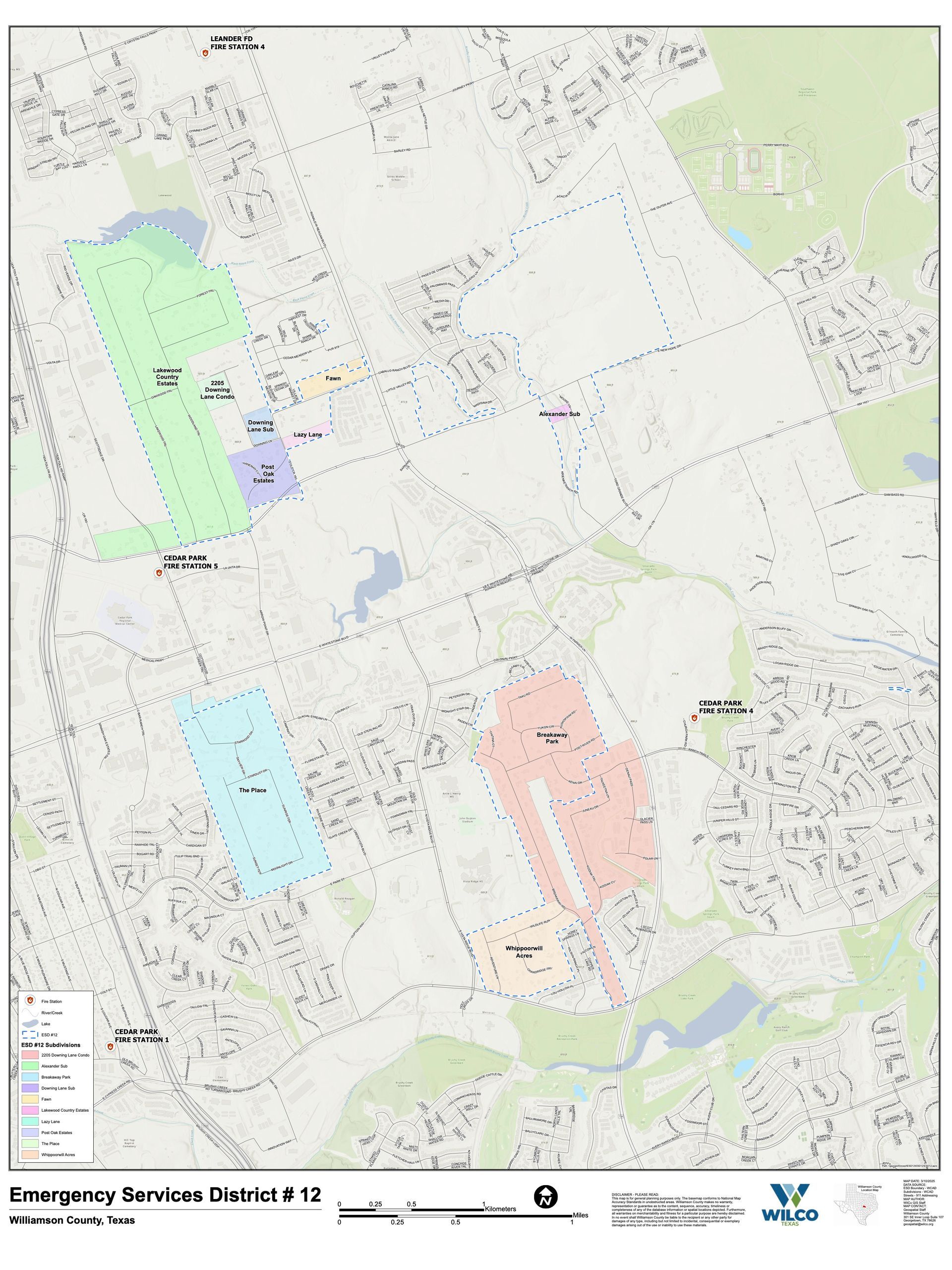 A map of the Williamson County ESD 12 coverage areas