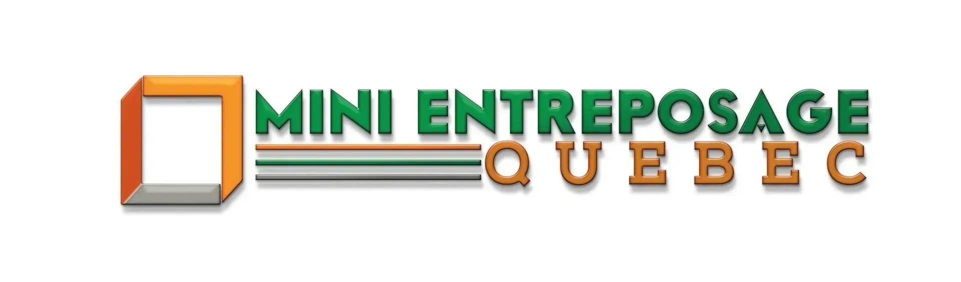 Logo for Mini Entreposage Québec with green and orange text and a gray-orange storage box icon