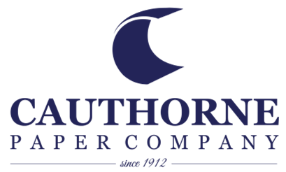 A blue and white logo for cauthorne paper company