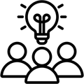 A group of people with a light bulb above them.