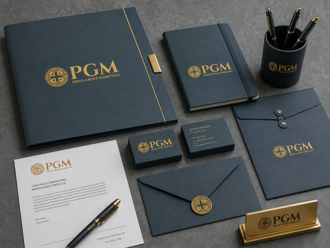 Brand identity design presentation with logo, color palette, and typography