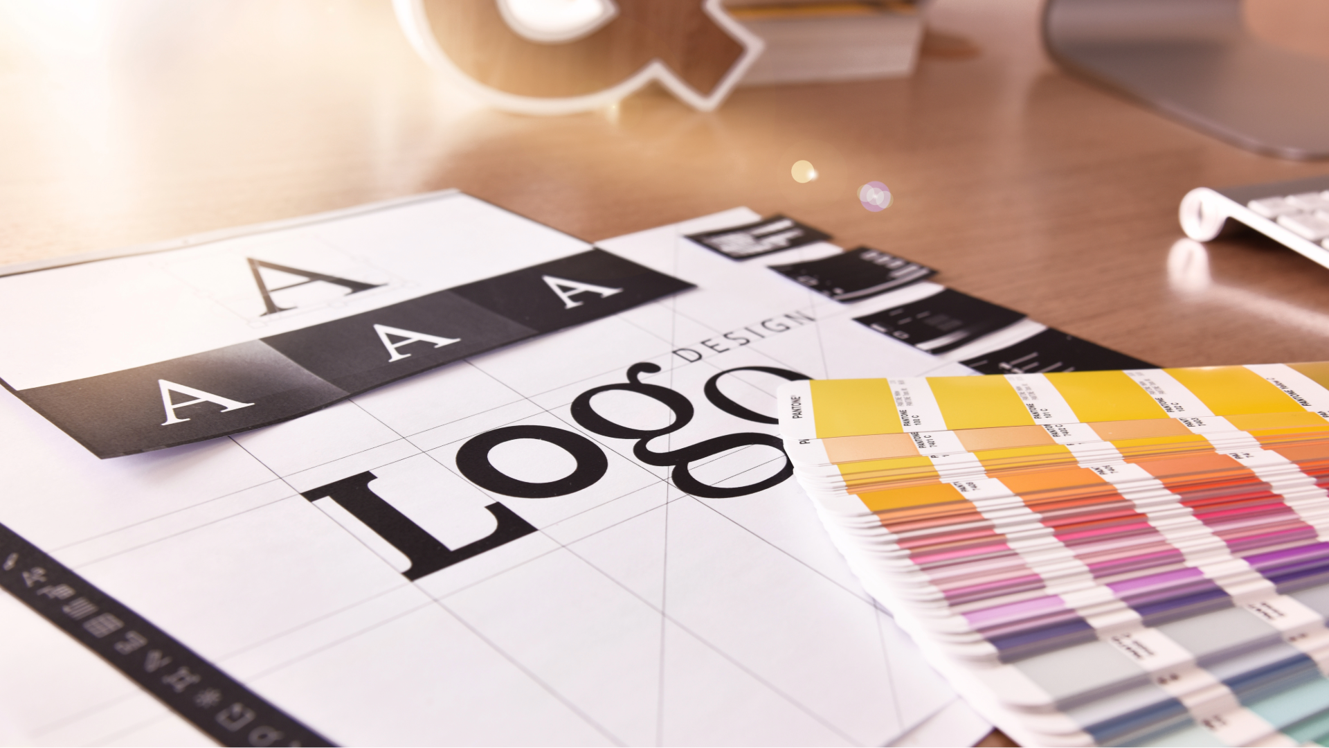 Calendar page with large “2017” and colorful swatches on a desk, suggesting planning or design work