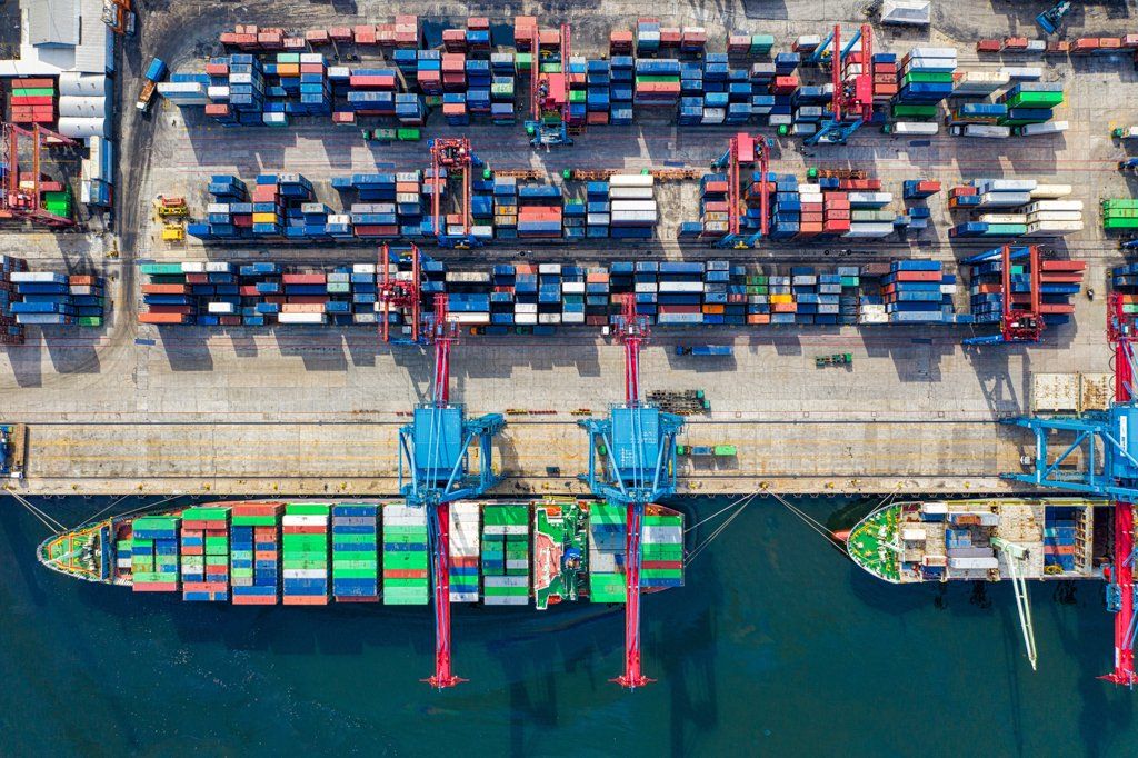Container shipping boat at dock yard