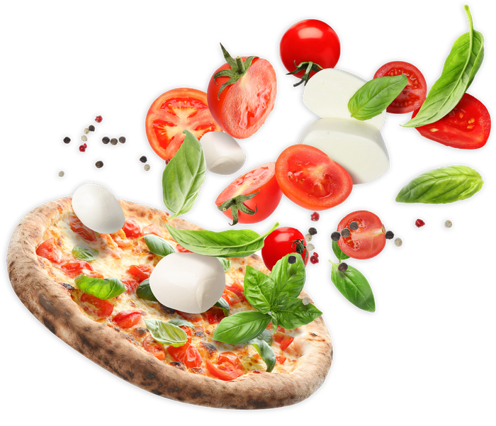 Pizza With Tomatoes, Mozzarella, Basil and Peppers Pizza With Tomatoes, Mozzarella, Basil and Peppers