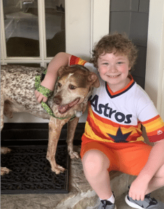 Maddox meeting Tipton, our rescue dog