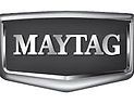 Maytag logo: Silver letters on a dark gray shield-shaped emblem with a silver border.