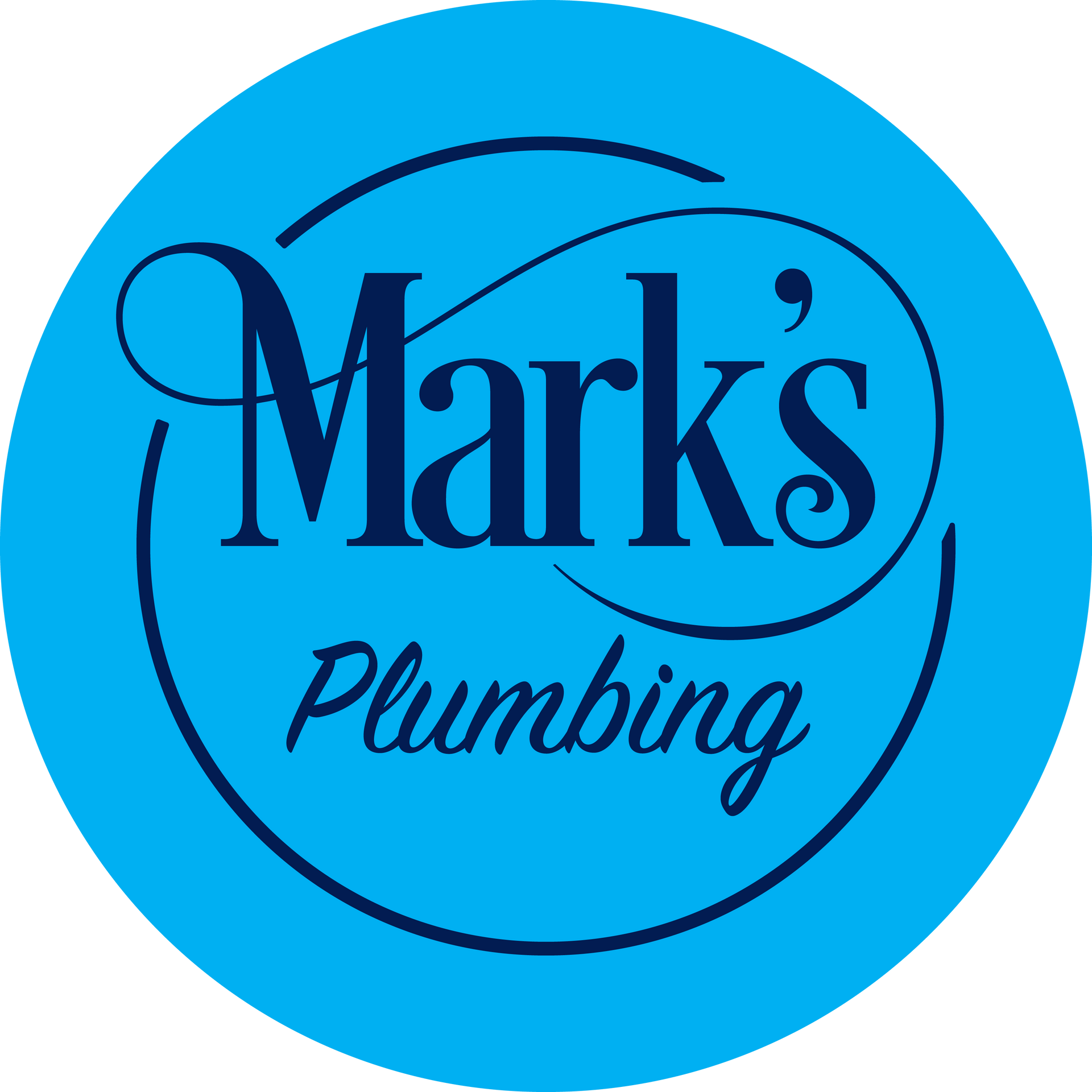 Blue Circular Logo Reading “mark’s Plumbing” in Black Script — Mark's Plumbing in Noraville, NSW