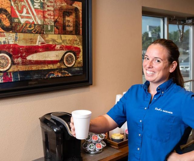 Coffee corner in Dub's Garage in Corpus Christi, TX