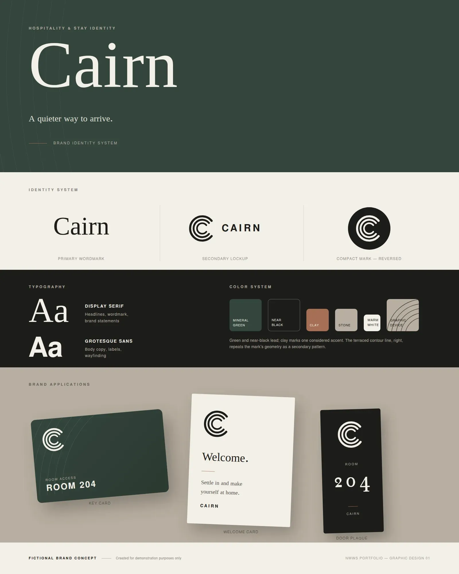 Sample graphic design concept: brand identity board for a premium hospitality brand