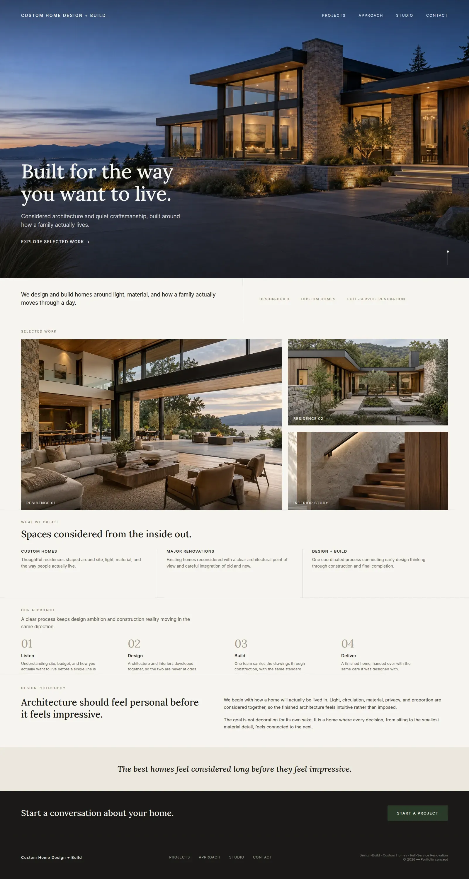Sample website concept for a luxury residential builder: full home page design