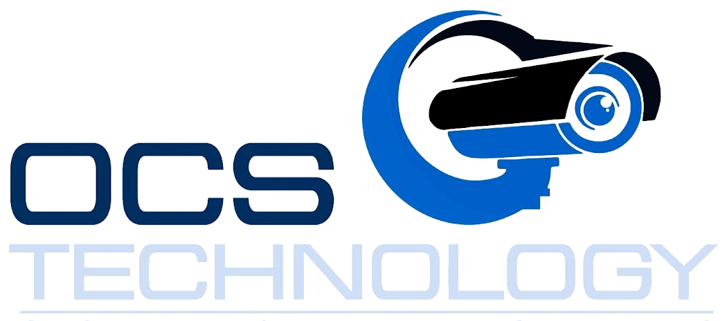 The logo for ocs technology shows a security camera in a blue circle.