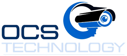 The logo for ocs technology shows a security camera in a blue circle.