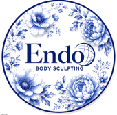 Blue floral circular logo reading “Endo Body Sculpting” on a white background