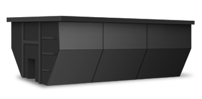 Black industrial dumpster container on a white background