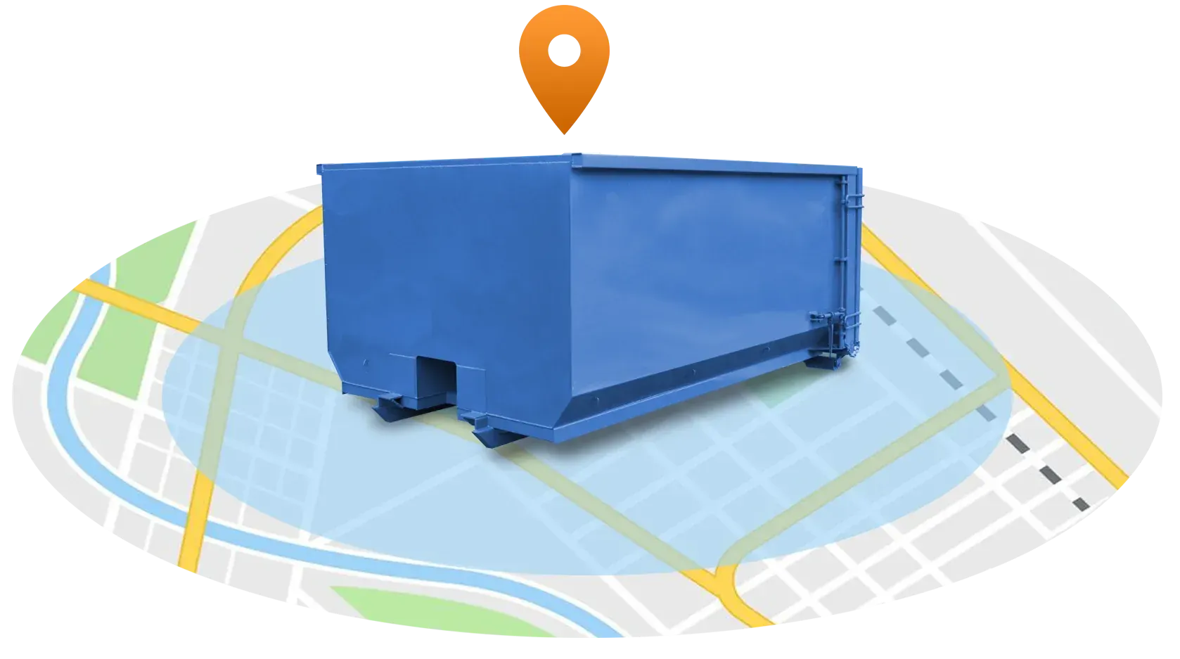 Blue delivery truck on a map with an orange location pin, suggesting package tracking or navigation