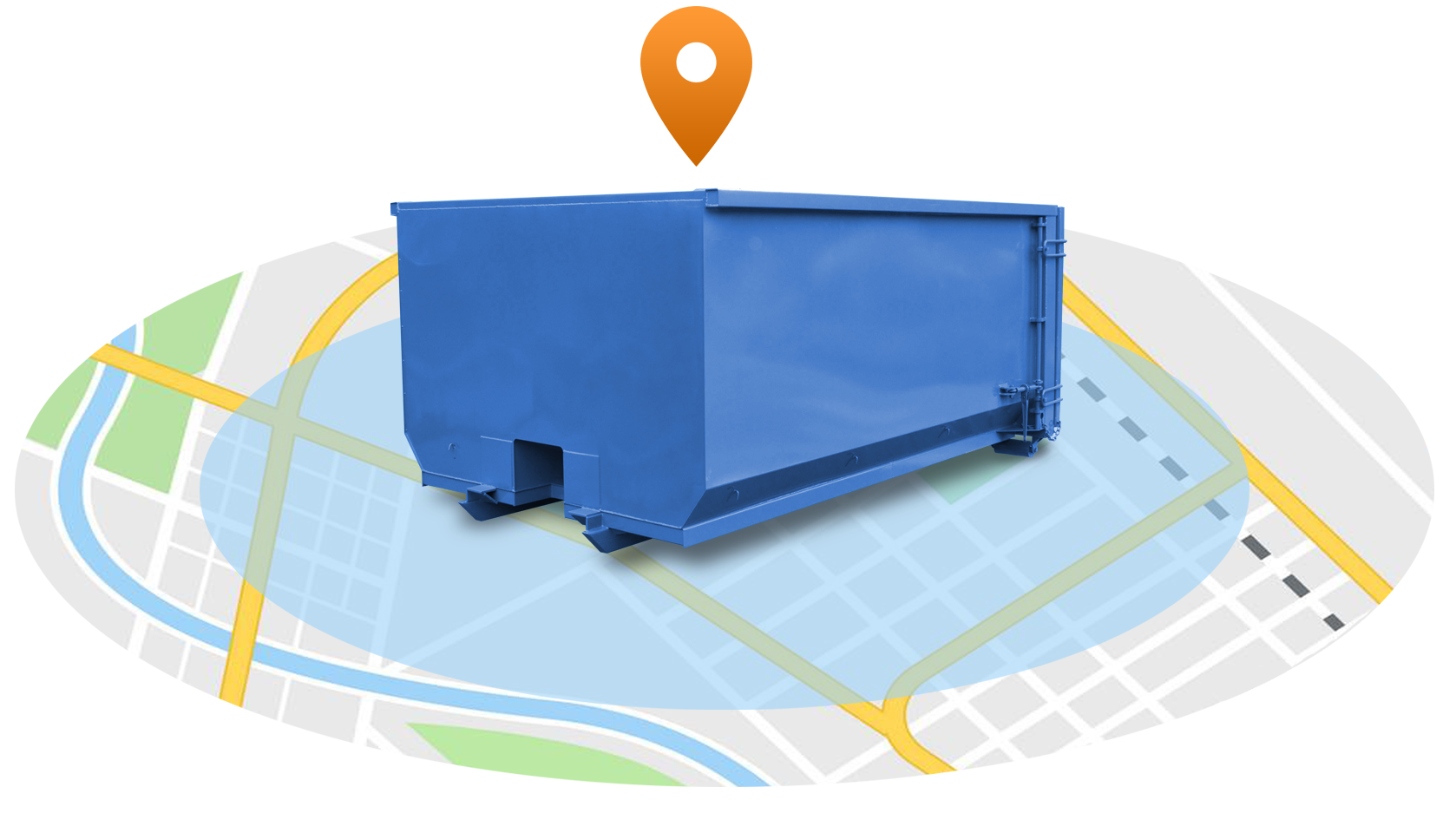 Blue delivery truck on a map with an orange location pin marker