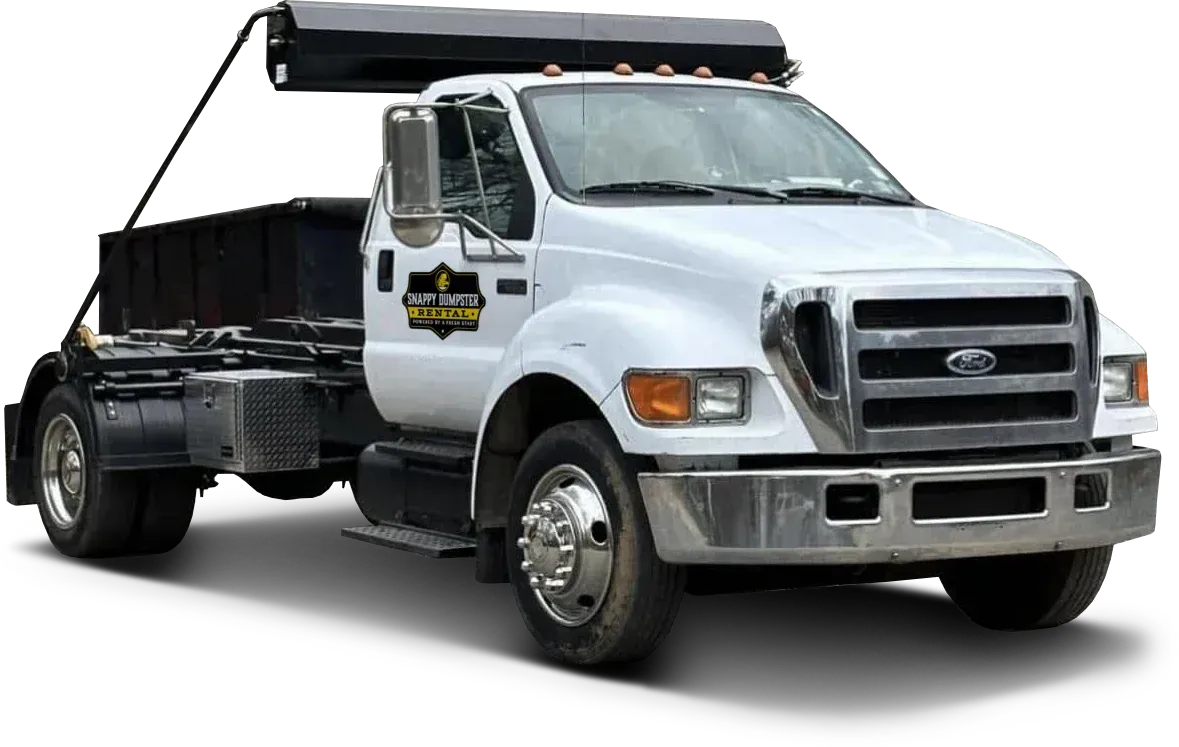 White and black roll-off truck on a white background