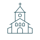 Minimal line icon of a church with a steeple and cross