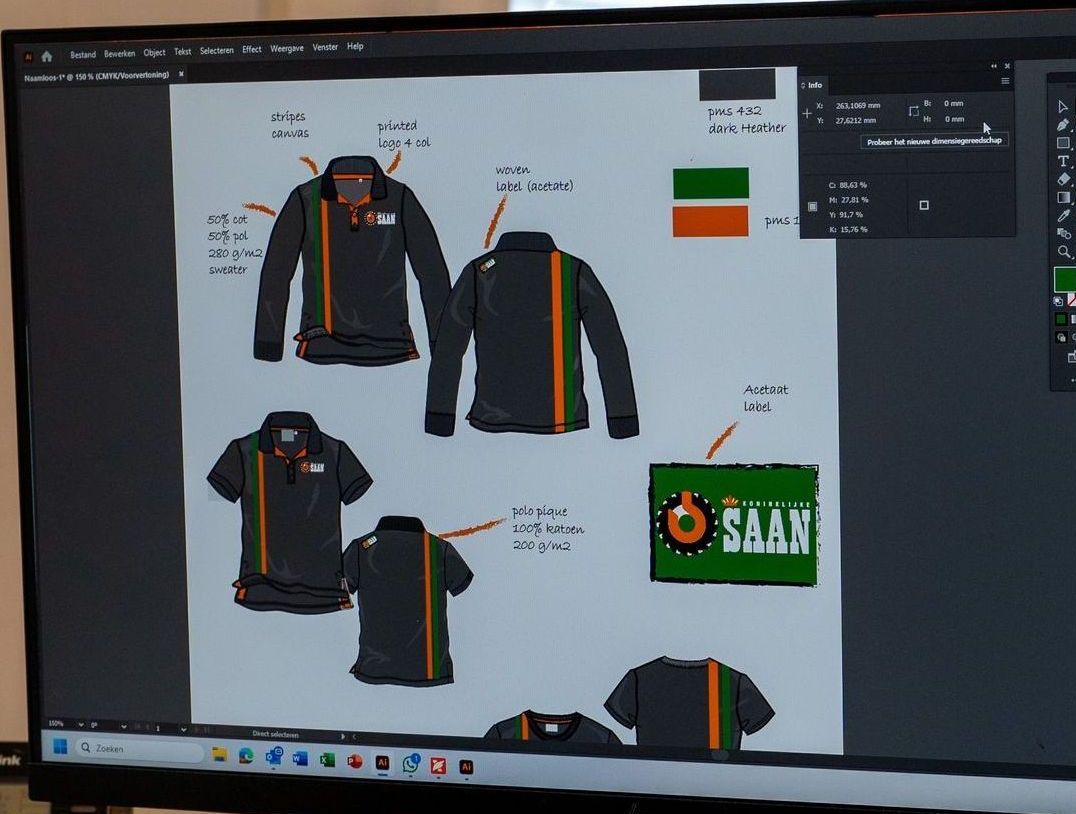 Computerscherm van Pro-Tex Workwear in Weesp waar kledingpakket voor Koninklijke Saan wordt samengesteld