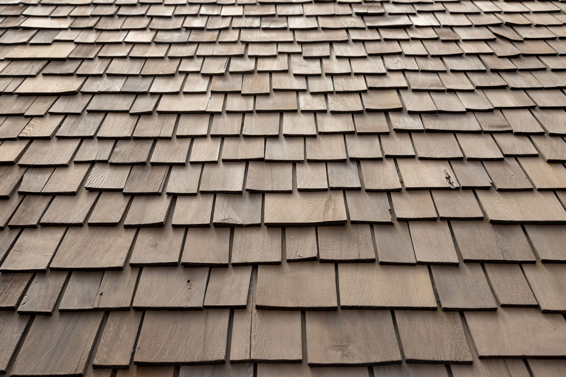 Close-up of a brown cedar shake roof