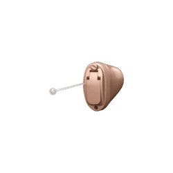 A hearing aid is shown on a white background.