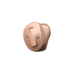 A close up of a hearing aid on a white background.