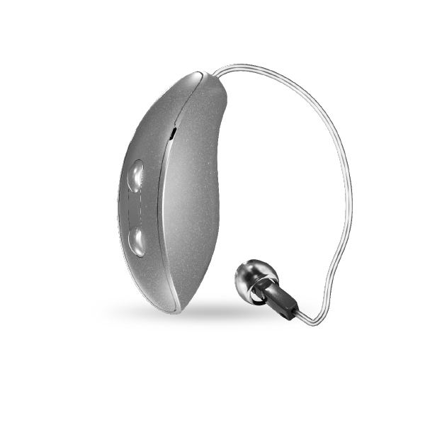 A close up of a hearing aid on a white background