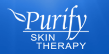 Purify Skin Therapy logo in white on a blue background