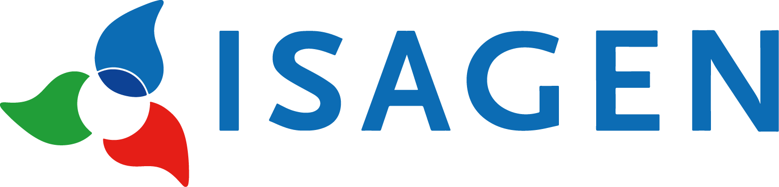 El logotipo de ISAGEN, que presenta un gráfico de tres pétalos en azul, verde y rojo junto al texto "ISAGEN" en azul.