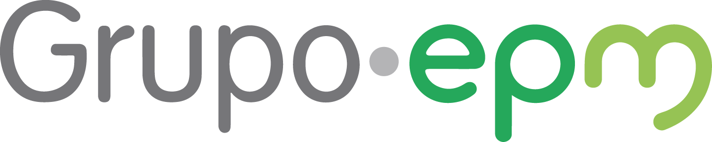 El logotipo de Grupo EPM, que presenta el texto gris "Grupo" seguido de un punto gris y las letras minúsculas verdes "epm".