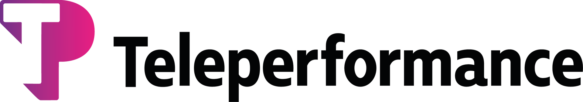 El logotipo de Teleperformance presenta una "T" blanca estilizada y una "P" 