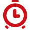 Un cerchio rosso con un orologio bianco al suo interno.